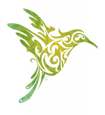 Papier peint  Oiseau vert dans un style ornemental