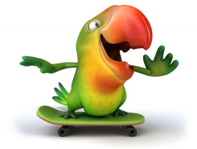 Papier peint  Oiseau vert sur un skateboard