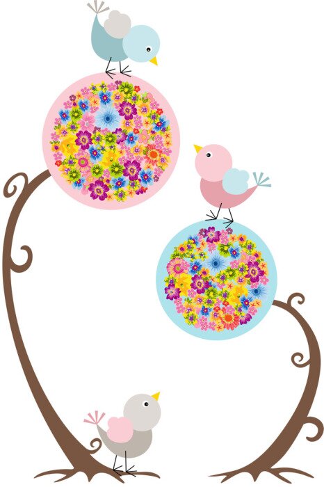 Papier peint  Oiseaux colorés dans un style enfantin