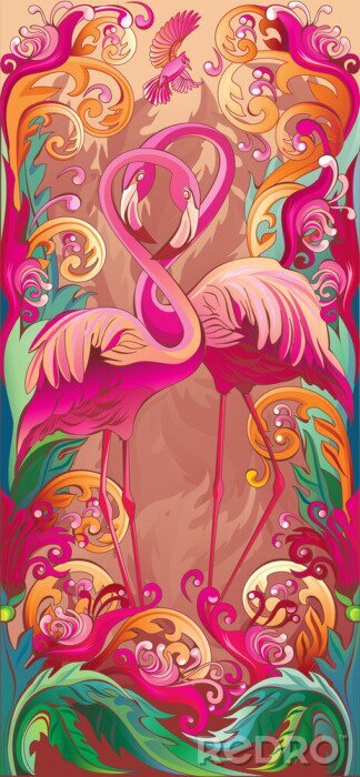 Papier peint  Oiseaux colorés dans un style ornemental