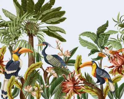 Papier peint  Oiseaux de paradis sur des arbres colorés