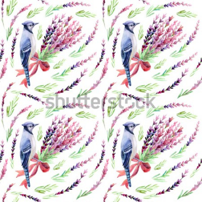 Papier peint  Oiseaux et bouquets de fleurs