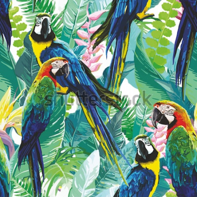 Papier peint  Oiseaux et fleurs dans un style exotique