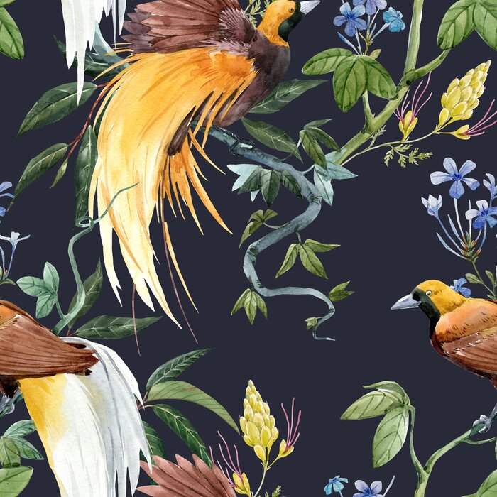 Papier peint  Oiseaux et plantes tropicales