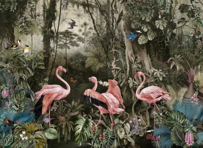 Papier peint  Oiseaux exotiques dans la jungle