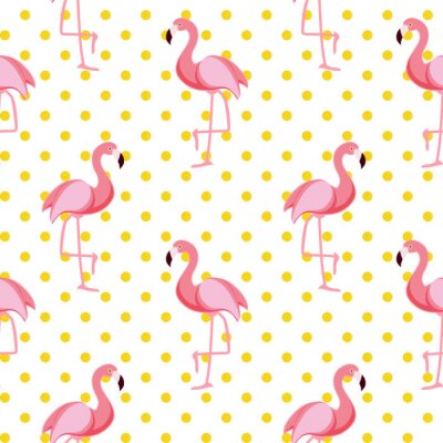 Oiseaux Flamingo et pois jaunes