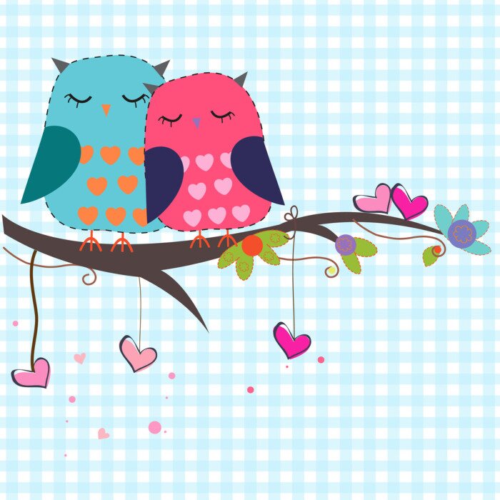 Papier peint  Oiseaux fond bleu quadrillé