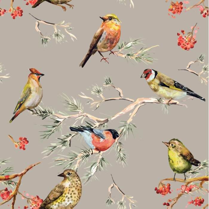 Papier peint  Oiseaux forestiers et rowan