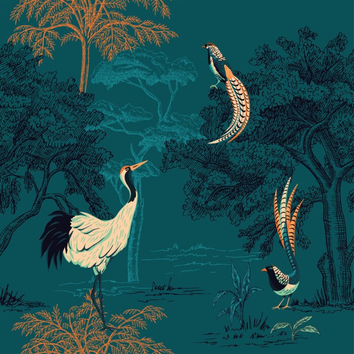 Papier peint  Oiseaux sauvages dans les fourrés