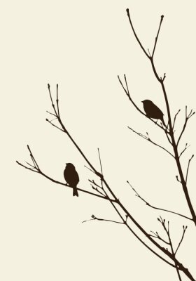 Papier peint  Oiseaux sur un arbre dans un style minimaliste