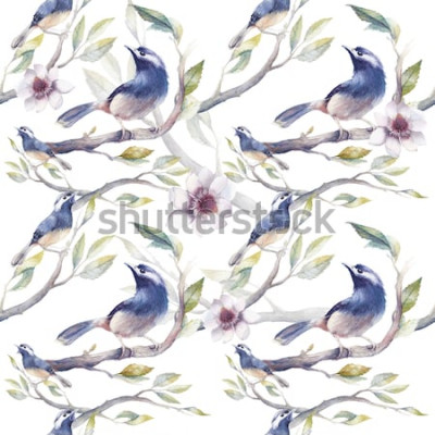 Papier peint  Oiseaux version aquarelle sur des branches