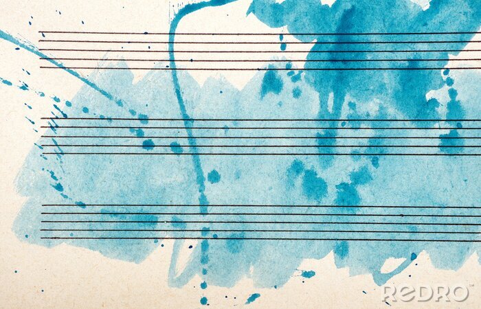 Papier peint  Old music sheet in blue watercolor paint. Blues music concept. Abstract blue watercolor background. 