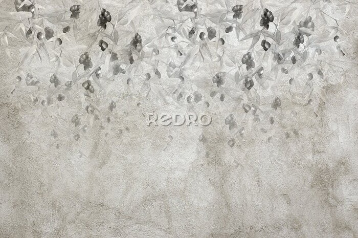 Papier peint  Olivier sur fond gris texturé