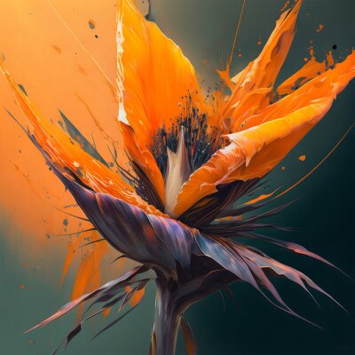 Papier peint  Orange liquify strelitzia flower illustration. Generative AI.