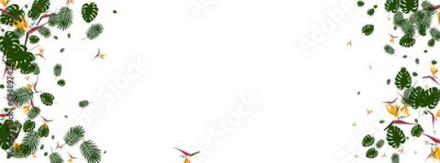 Papier peint  Orange Palm Background White Vector. Tree Decoration Frame. Green Hibiscus. Botany Illustration. Yellow Jungle Design.