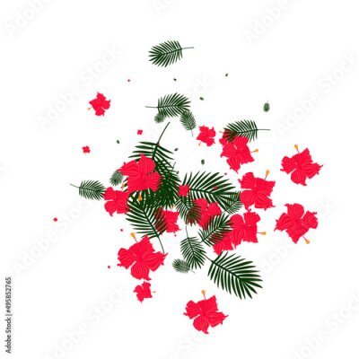 Papier peint  Orange Philodendron Background White Vector. Strelitzia Miami Illustration. Light Green Leaves. Stylish Backdrop. Pink Abstract Texture.