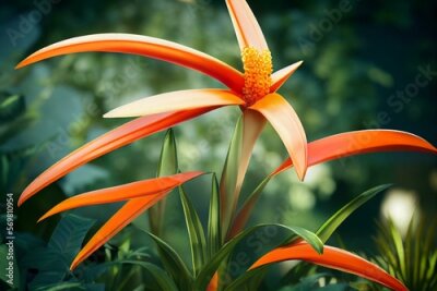 Papier peint  orange regal strelitzia in the garden in the warm rays of the sun. Generative AI