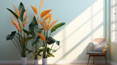 Papier peint  Orange strelitzia in a pot. Tropical flowers. Let the wall