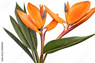 Papier peint  Orange Strelitzia Reginae tropical flower on white background, png Generative AI