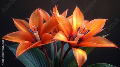 Papier peint  Orange Strelitzia Reginae tropical flowers isolated on a transparent background PNG cutout or clipping path