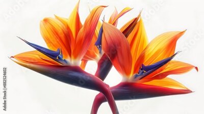 Papier peint  Orange Strelitzia Reginae tropical flowers isolated on a transparent background PNG cutout or clipping path