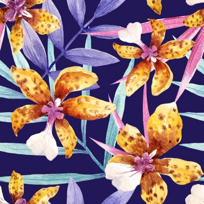 Orchidée aquarelle fleurs motif tropical