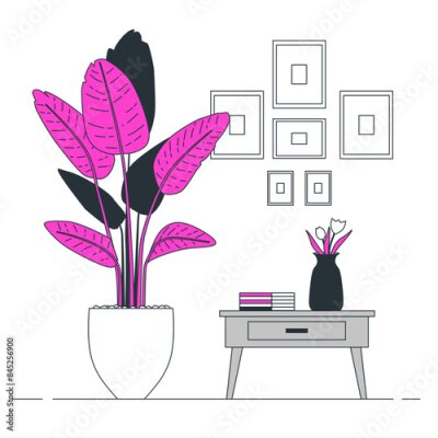 Papier peint  Ornamental potted plant. Home decor. Vector illustration. Bird of paradise plant, strelitzia isolated on a white background. Indoor design elements. plants on a table
