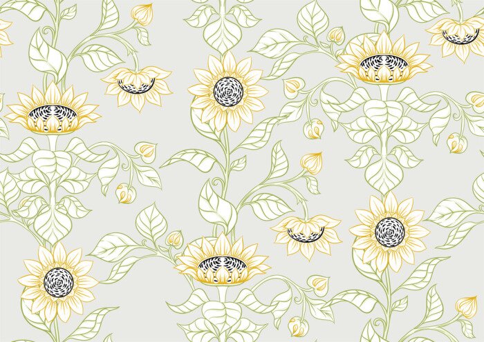 Papier peint  Ornement avec des tournesols