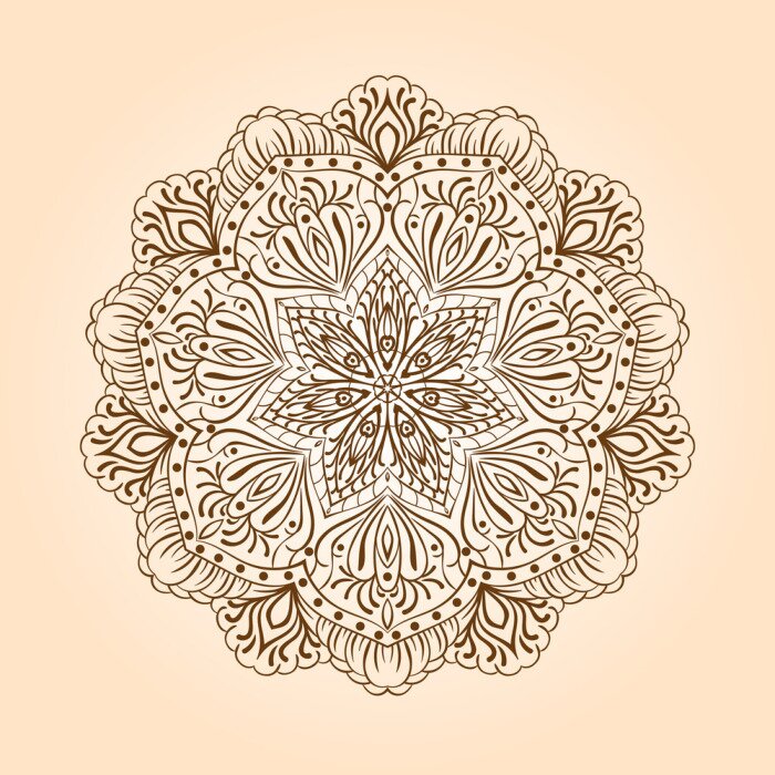 Papier peint  Ornement floral marron et beige