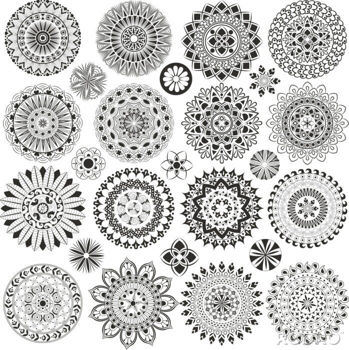 Papier peint  Ornement gris floral en forme de cercle