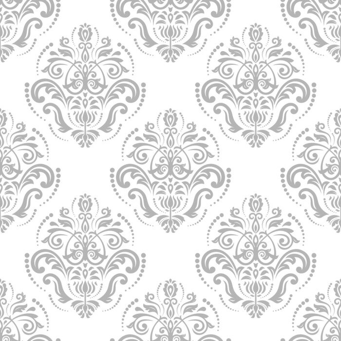 Papier peint  Ornement gris sur fond blanc