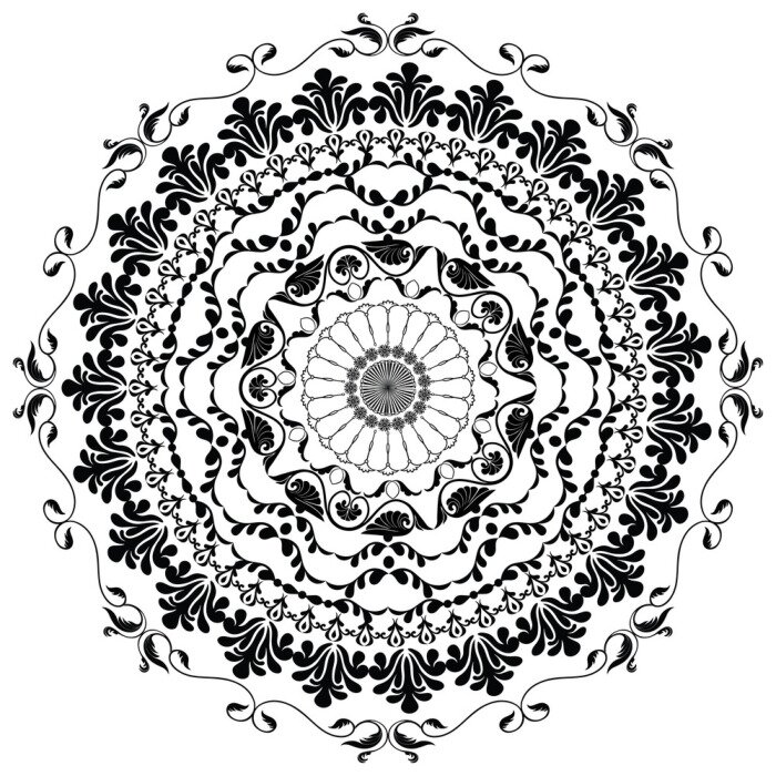 Papier peint  Ornement mandala noir et blanc