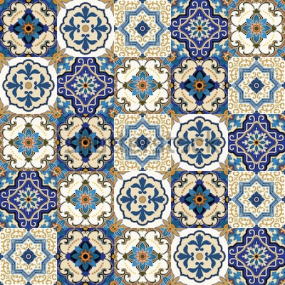Papier peint  Ornement marocain dans un ton bleu
