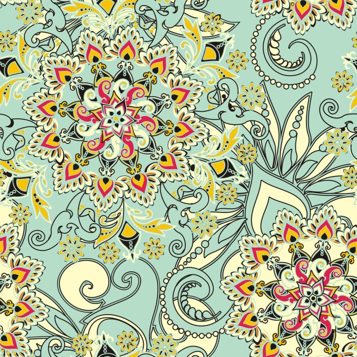 Papier peint  Ornements floraux colorés