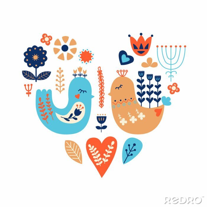 Papier peint  Ornements nordiques, motif d'art populaire. Style scandinave. Illustration vectorielle