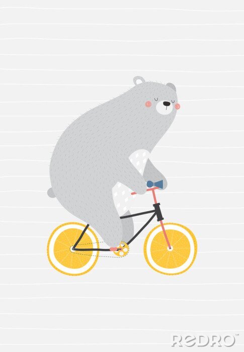 Papier peint  Ours en peluche de style scandinave sur un vélo