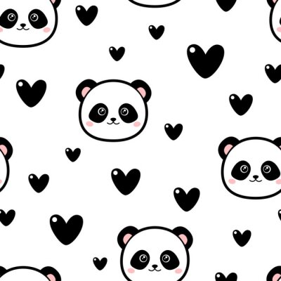 Ours panda parmi les coeurs sur fond blanc