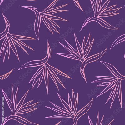 Papier peint  outlined strelitzia flower bird of paradise seamless pattern