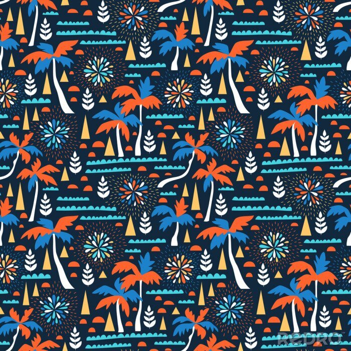 Papier peint  Palmiers abstraits et formes géométriques