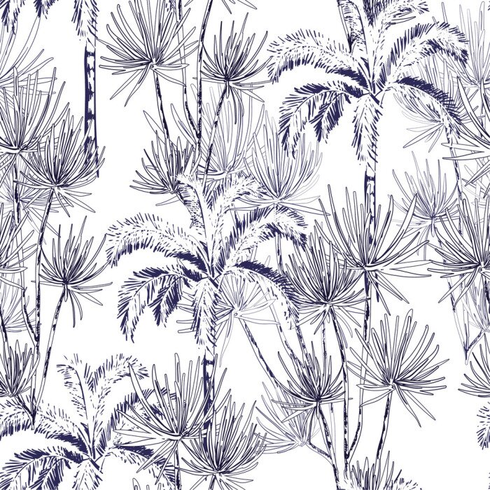 Papier peint  Palmiers tropicaux esquissés