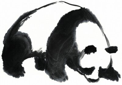 Papier peint  Panda aquarelle noir et blanc