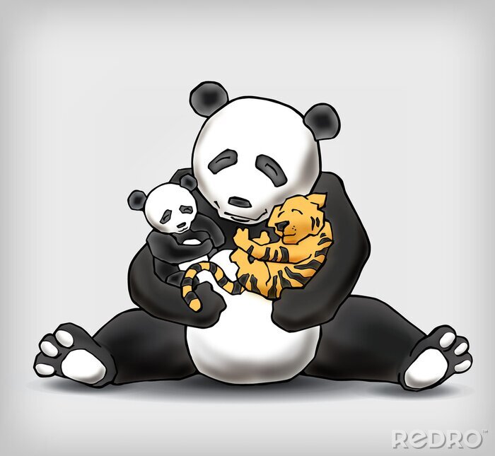 Papier peint  Panda avec ses enfants
