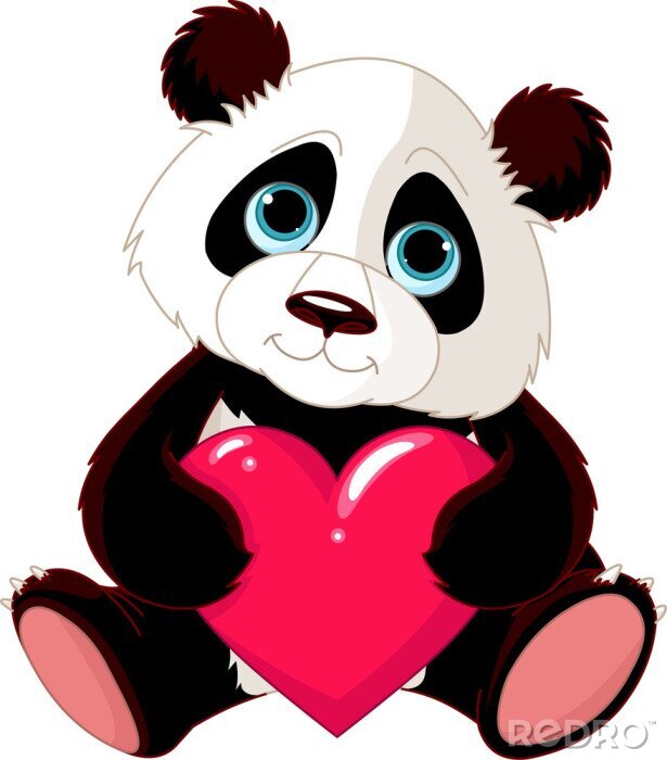 Papier peint  Panda avec un coeur rouge