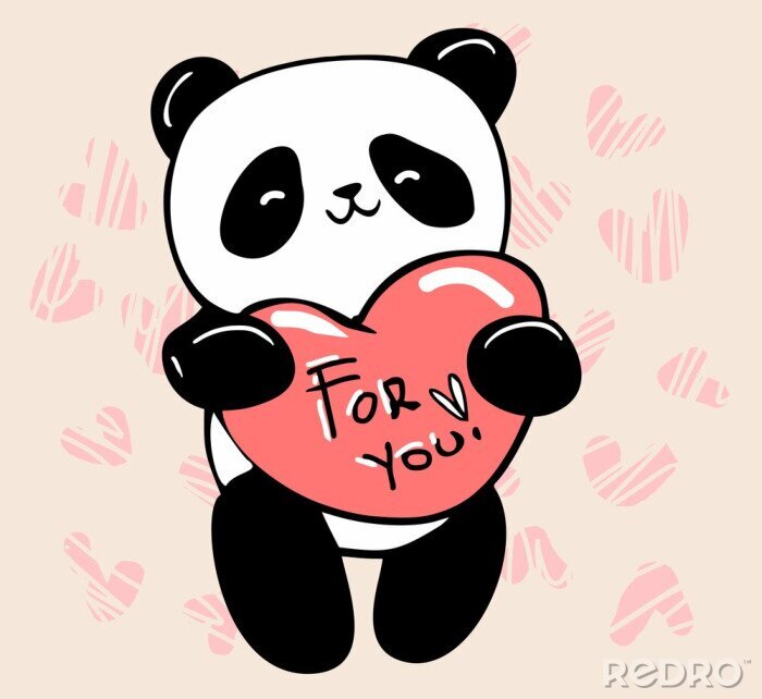 Papier peint  Panda coeur et inscription