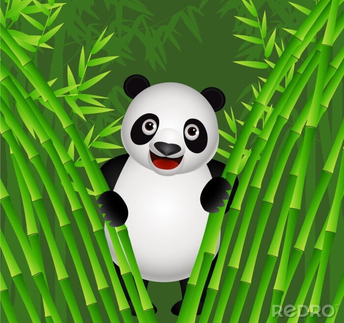 Papier peint  Panda heureux dans une forêt de bambous