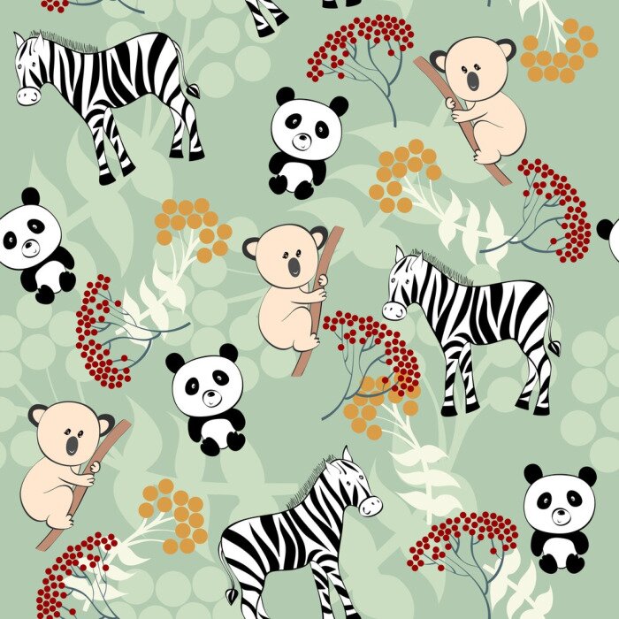 Papier peint  Panda, zèbre et coala