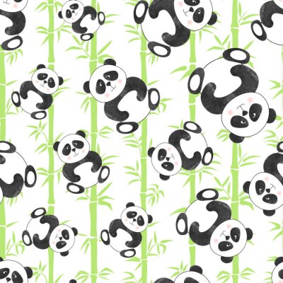 Papier peint  Pandas et bambous verts