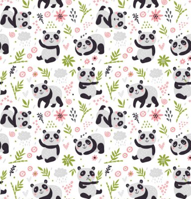 Pandas parmi les plantes vertes