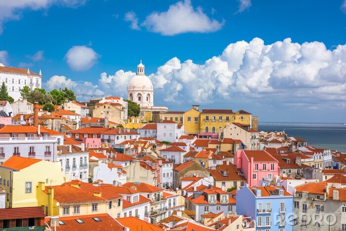 Papier peint  Panorama bâtiments colorés à Lisbonne