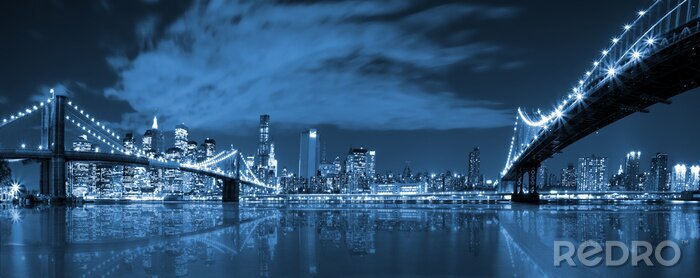 Papier peint  Panorama bleu ville de nuit